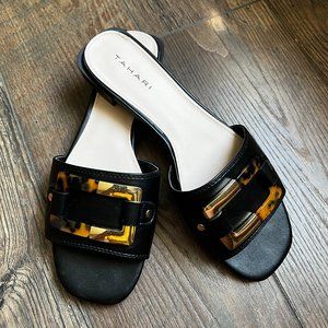 Tahari Black and Tortoise Slides